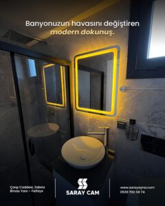Kumlama Çerçeveli Gold LED Banyo Aynası